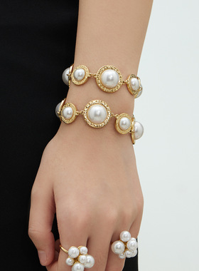 圆形贝珠手链开口戒指不锈钢镀18