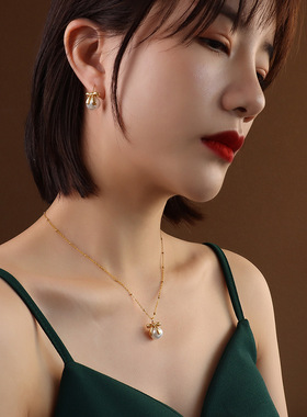 法式ins钛钢镀18k耳饰锁骨链