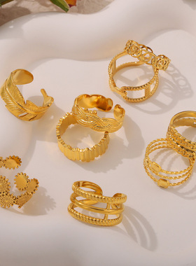 跨境热销小众食指戒几何纹理拼接