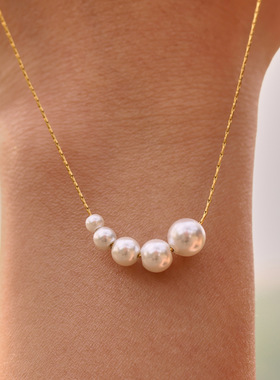 方糖欧美时尚轻奢五颗贝珠项链女