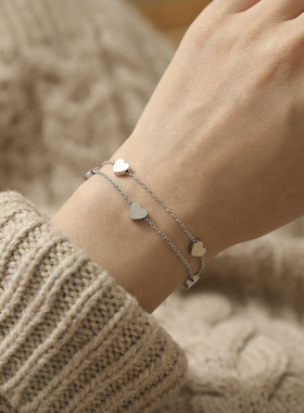 新款双层爱心手链小众设计百搭不