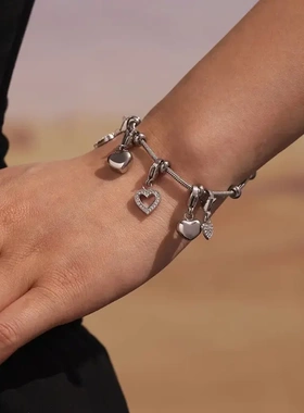 ins钛钢爱心5A锆石DIY多配件手链镀18k金时尚百搭高端个性手饰女