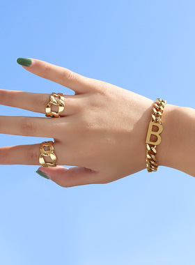 欧美风夸张粗链条拼接钛钢戒指