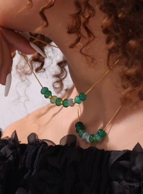 欧美时尚绿色玛瑙算盘珠项链简约