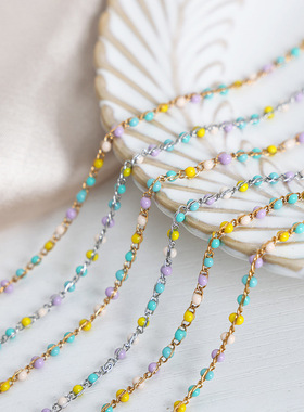 多巴胺穿搭设计多色彩砝码滴釉串珠设计感休闲风钛钢镀金首饰套装