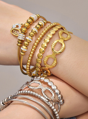 不锈钢镶锆石幸运珠磁吸扣手镯镀