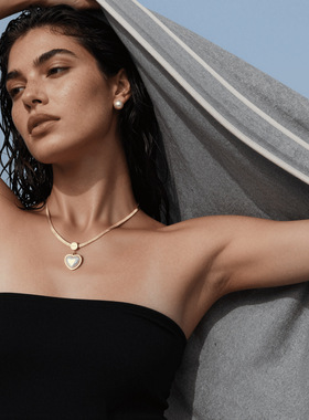 新品爱心项链女扁粗链条不掉色仿