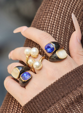 欧美INS小众高质感蓝色猫眼石设