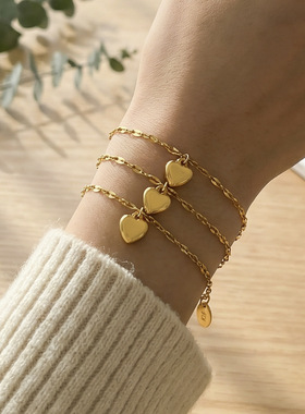欧美新款不锈钢爱心手链chic心形