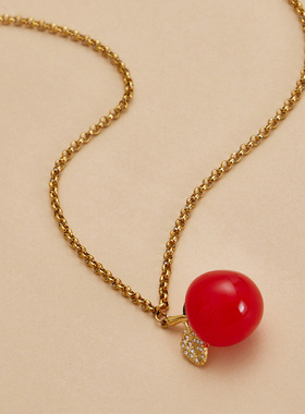 不锈钢树脂樱桃吊坠项链镶嵌闪耀