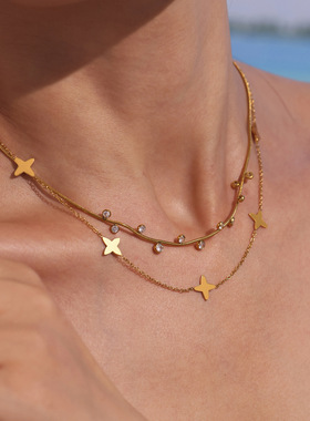 摩天轮轻奢感镂空幸运四叶草项链