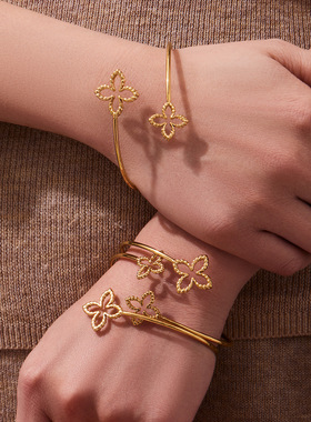 幸运四叶草女开口可调节手镯不锈