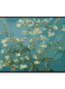 梵高杏花 世界名画植物花卉diy数字油画手工填色油彩画 横版挂画