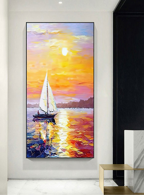 风景帆船海面落日diy数字油画手绘填色减压装饰画 画画油彩画挂画