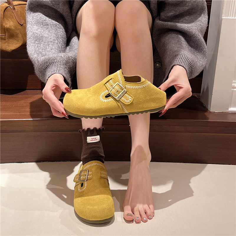 真皮软底勃肯鞋女2026春季新款复古一脚蹬全包博肯鞋平底豆豆单鞋,淘宝优惠券,粉丝福利购,淘宝优惠卷