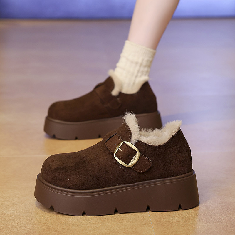 厚底毛毛勃肯鞋女2025冬季新款加绒保暖一脚蹬乐福鞋增高雪地棉鞋,淘宝优惠券,粉丝福利购,淘宝优惠卷