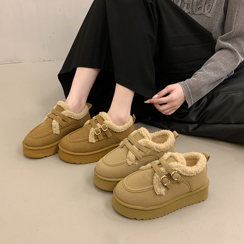 赵露思同款厚底勃肯棉鞋女冬季加绒保暖一脚蹬毛毛鞋小码34乐福鞋 - 图3