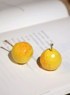 “小黄梨”手工木雕小摆件仿真水果迷你创意趣味工位桌面布置装饰