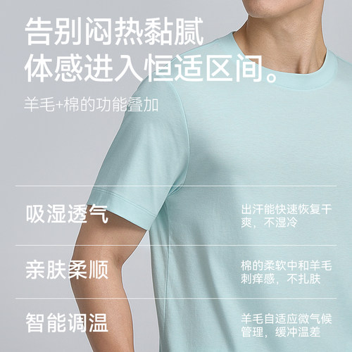 【商场同款】十如仕双面羊毛棉混纺轻薄羊毛短袖T恤吸湿透气 - 图2