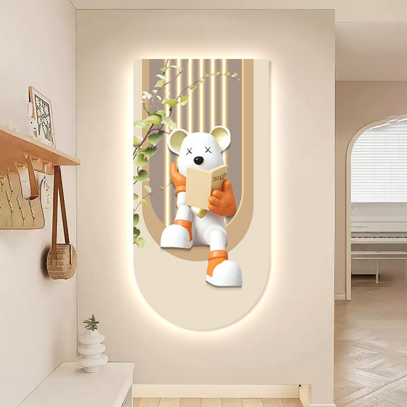 奶油风玄关装饰画暴力熊轻奢高级感LED大气氛围灯画走廊过道挂画,淘宝优惠券,粉丝福利购,淘宝优惠卷