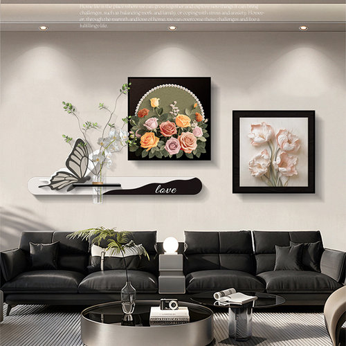 现代简约客厅装饰画蝴蝶花卉沙发背景墙挂画水培绿植三联组合壁画 - 图3
