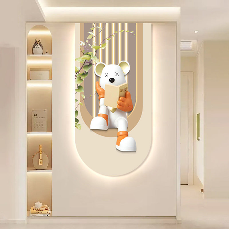 奶油风玄关装饰画暴力熊轻奢高级感LED大气氛围灯画走廊过道挂画,淘宝优惠券,粉丝福利购,淘宝优惠卷
