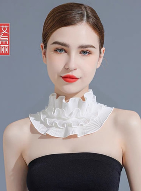 精致白色蕾丝花边假领女套头护颈围脖防寒保暖春夏围巾
