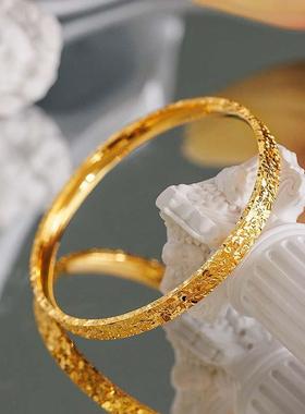 新款爆闪碎冰冰纯沙金9999防真黄金时尚实心手镯不掉色送女友礼物