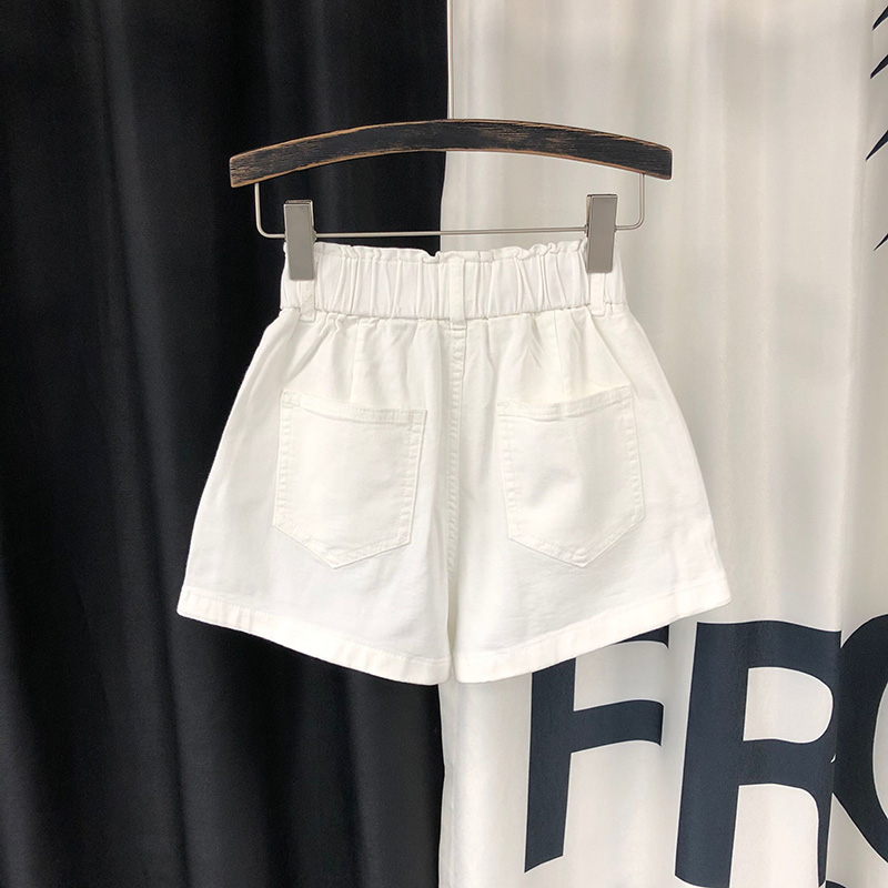 欧货2022夏新款松紧高腰白色阔腿裤 玫希凡牛仔裤