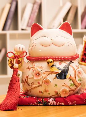 开业礼品店铺收银台创意电动摇手10寸陶瓷大号招手发猫招财猫摆件