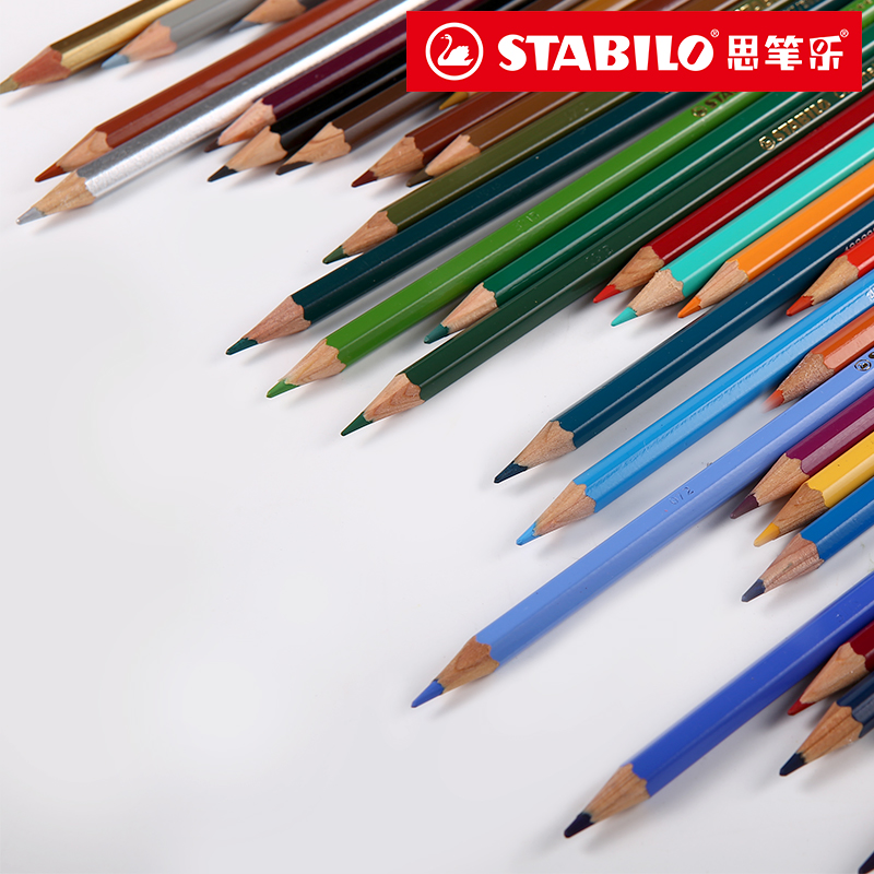 stabilo德国思笔乐original彩色铅笔专业油性彩铅手绘填色铁盒装12色24色38色专业学生用画笔套装初学者绘画
