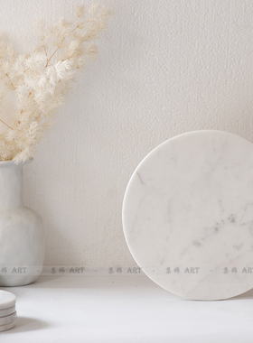 轻奢风圆形黑白拼色茶几组合托盘