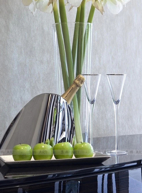 现在简约边几装饰柜餐边柜餐台水吧冰桶花艺托盘仿真水果组合摆件