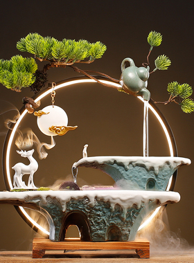 流水生财桌面摆件创意招财装饰品