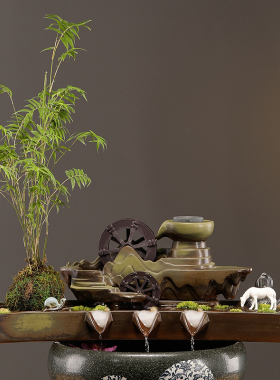 创意流水生财摆件循环水古法养鱼流水鱼盆横杆配件客厅办公室装饰