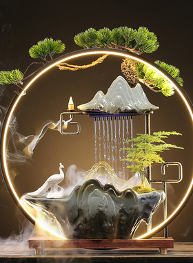 创意流水生财桌面循环水装饰摆件