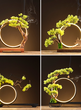 实木底座铁艺灯圈展示台摆件创意