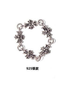 925银美系十字架tiny e链条戒指十字链指环镶钻镀金22K金链条戒指