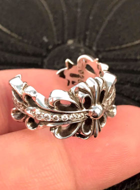 戒指环镶钻开口十字花925纯银