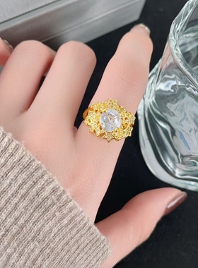 中古vintage超闪满钻星月戒指时尚轻奢高级感指环气质百搭食指戒