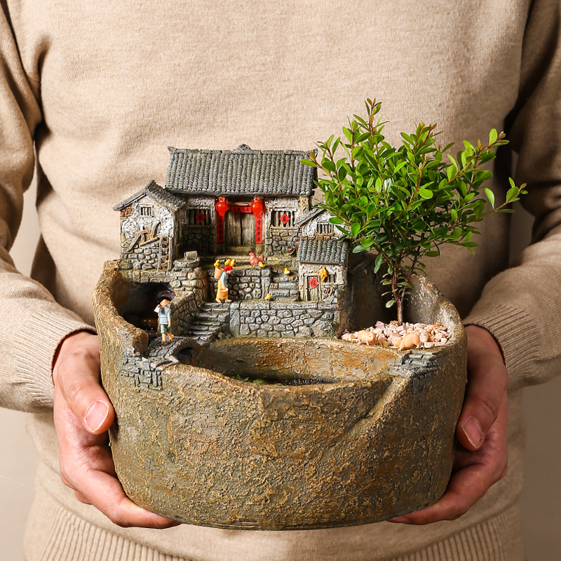 创意流水摆件循环水景玄关客厅家居鱼缸造景微景观桌面装饰品复古,淘宝优惠券,粉丝福利购,淘宝优惠卷