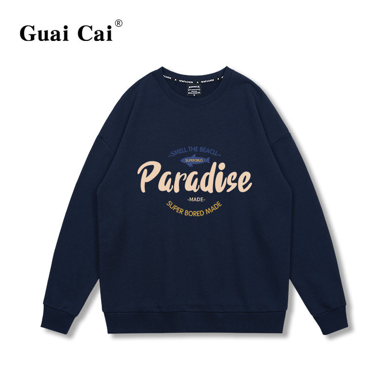 美式藏蓝色圆领宽松2022年新款卫衣 乖才卫衣/绒衫