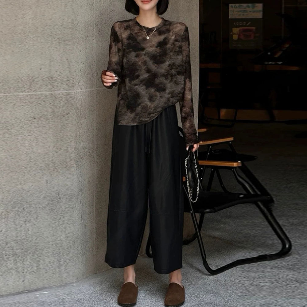 欧货时尚休闲收绳皮裤女2026秋冬款胖MM蛋白皮九分裤休闲直筒裤潮,淘宝优惠券,粉丝福利购,淘宝优惠卷