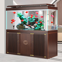 New Chinese Family Hall Fish Tank Ultra White Glass Office Floor Bottom Filter Free Water Golden Dragon Fish Cylinder Aquarium