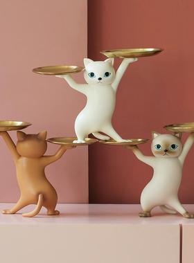 创意沙雕妖娆猫玄关钥匙收纳托盘摆件家居桌面猫咪树脂礼物高级感