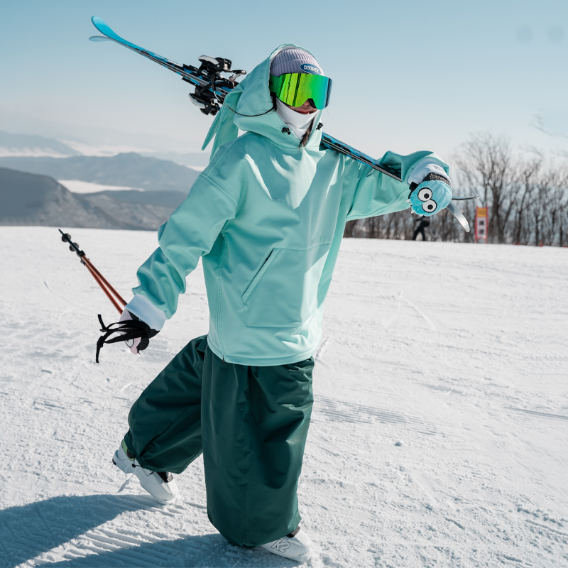 DOOREK蘑菇头可爱兔子滑雪服兔耳朵防水卫衣专业加绒透气男女同款 - 图0