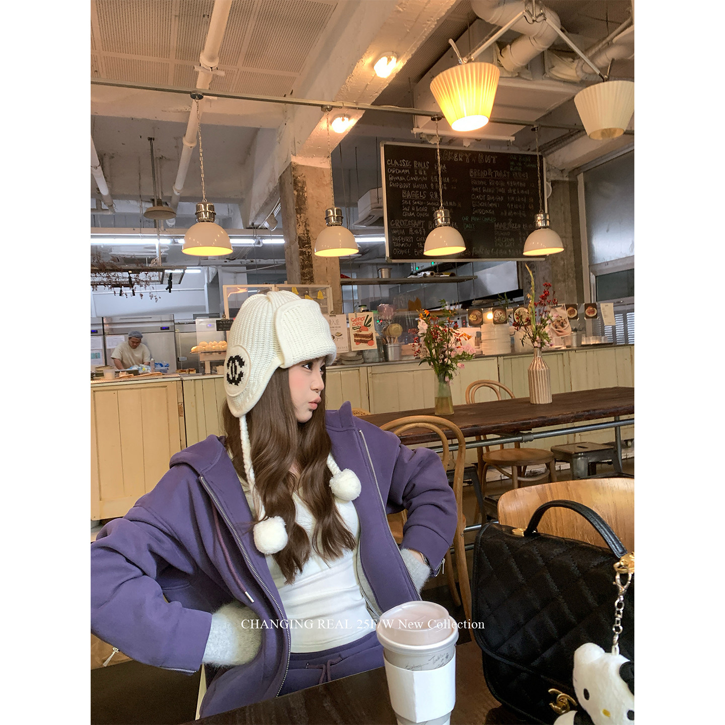 CHANGING REAL 冷雾紫藤 紫色加绒连帽卫衣女加厚阔腿卫裤套装冬,淘宝优惠券,粉丝福利购,淘宝优惠卷