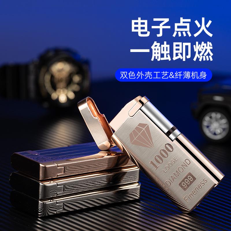 CL2105侧滑窄版红火创意个性电池点火防风电子感应充气打火机 - 图0