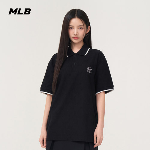 MLB官方男女情侣浮雕提花钻石老花时尚短袖POLO衫25夏季新款PQM02 - 图3