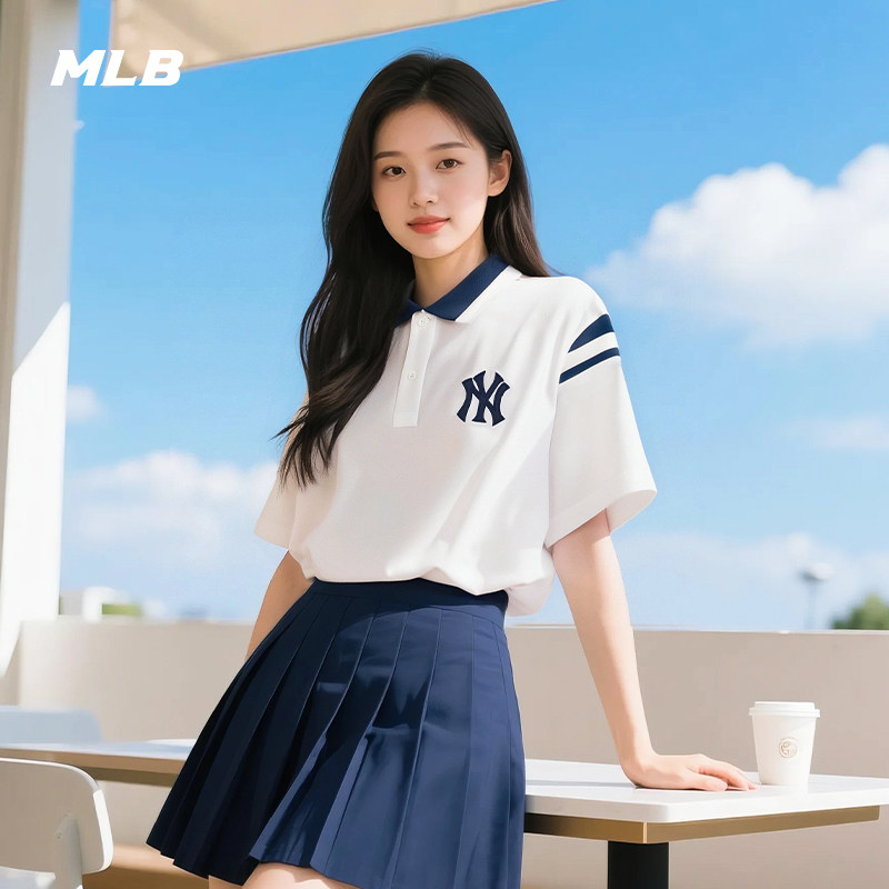 MLB官方 男女情侣休闲撞色条纹短袖潮流纯色T恤25夏季新款PQV03,淘宝优惠券,粉丝福利购,淘宝优惠卷